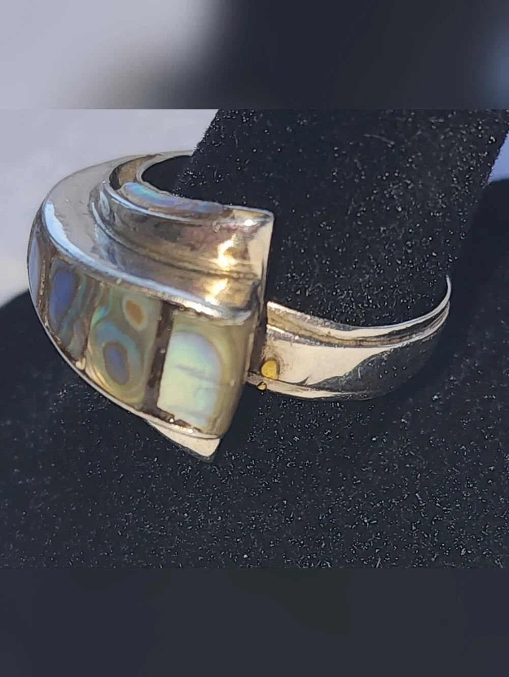 Sterling Silver Abalone Inlay Ring - Blue Green Shell,Adjustable
